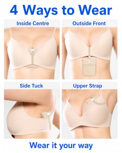 RFID-Blocking Travel Bra Wallet, Hidden Money Pouch with Elastic Strap - color: Nude, size: Passport Size