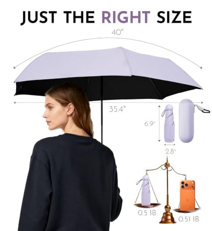 Umbrella Travel Size Mini Umbrella with UPF 100+ UV Rain Protection - color: Purple