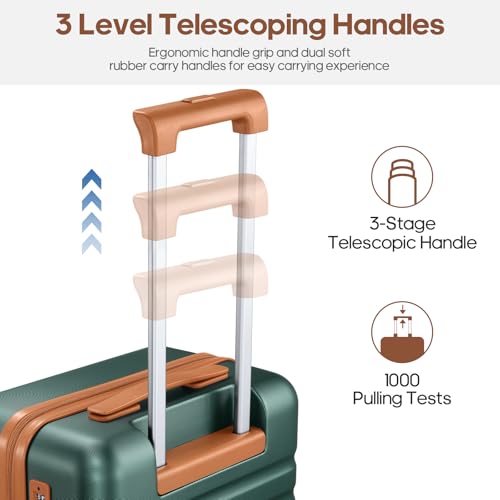 3 Piece Luggage Set, Lightweight Hardshell Large Checked Suitcase TSA Lock - color: Dark Green, size: 3-Piece Sets (20in/24in/28in)