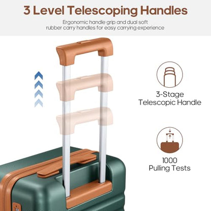 3 Piece Luggage Set, Lightweight Hardshell Large Checked Suitcase TSA Lock - color: Dark Green, size: 3-Piece Sets (20in/24in/28in)
