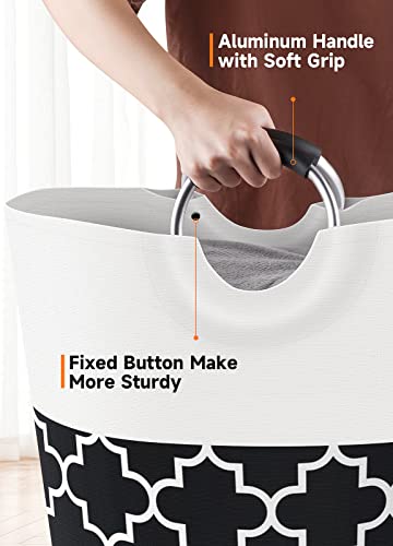 Large Laundry Basket, 115L Tall Collapsible Hamper with Handles, Black - color: Black, size: 115l