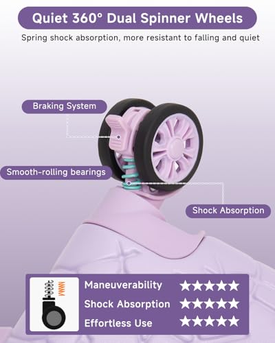 Somago Expandable 2-Piece Luggage Sets 20"/24" Suitcases with Shock-Absorbing Braking Spinner Wheels Moon Star Design Hard Shell Suitcase with Cupholder TSA Lock (Light Purple,Expandable 20/24 Inch) - color: Light Purple, size: Expandable 2-Piece Set(20/2