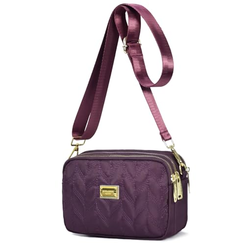 WITERY Small Crossboby Bag for Women Trendy Nylon Quilted Shoulder Purse - color: Red 2