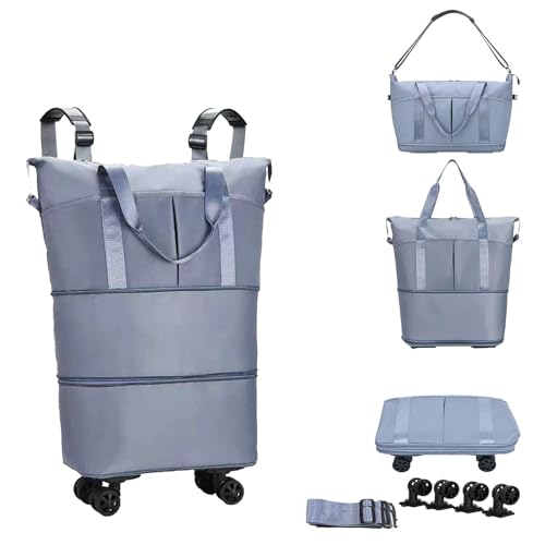 Travel Rolling Duffel Bag with Removable Wheels,Expandable Foldable Carry-On Luggage for Trip or Hospitalization - color: Blue Backpack