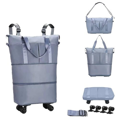 Travel Rolling Duffel Bag with Removable Wheels,Expandable Foldable Carry-On Luggage for Trip or Hospitalization - color: Blue Backpack