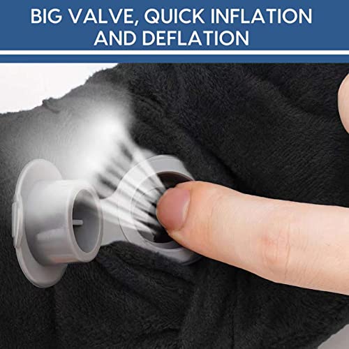 Inflatable Travel Pillow for Airplane Inflatable Neck Pillow for Traveling with Soft Velvet Washable Cover for Sleeping, Airplane,Train, Car, Office, Contoured Eye Masks, Earplugs - color: Black