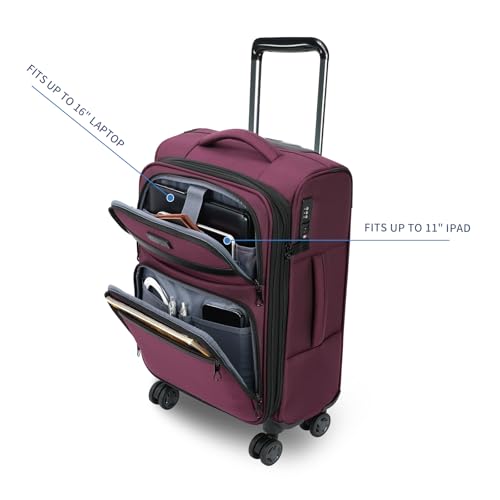 KROSER Softside Expandable Carry On Luggage with Front Business Pockets，20 Inch Suitcases with Spinner Wheels & Built-in TSA Lock, Durable Suitcase Rolling Luggage with USB Port, Burgundy - color: Burgundy-20, size: 20 inch