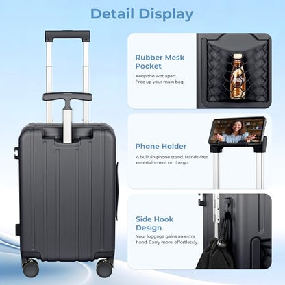20" Ride-On Luggage with Child Seat, Hardside Carry-On Suitcase with 360° Silent Spinner Wheels, TSA Lock, & Dual Telescoping Handles for Kids & Adults & Busy Moms - color: Grey