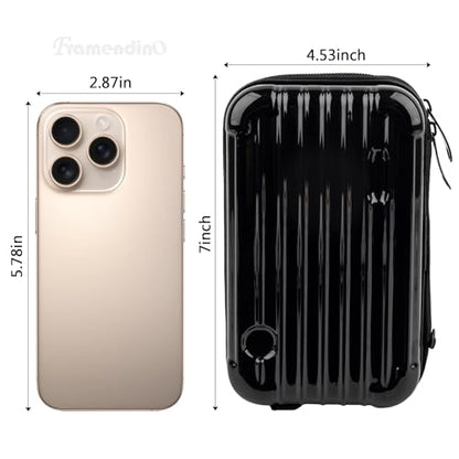 Framendino, Black Hard Shell Cosmetics Case Carrying Bag for Toiletry, Mini Cross Body Suitcase with Detachable Grip Rope and Shoulder Strap Women Travel - color: Black