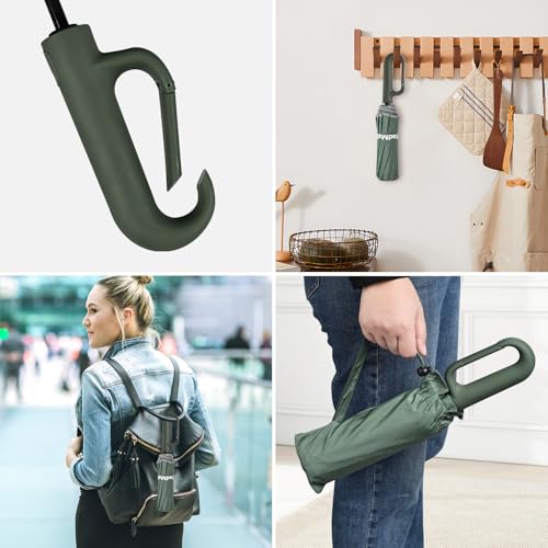 TradMall Travel Umbrella Windproof with Reflective Stripe - color: Dark Green