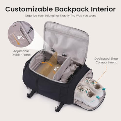 LOVEVOOK Travel Backpack for Women Men,TSA Carry On Luggage with Shoe Pouch - color: Black