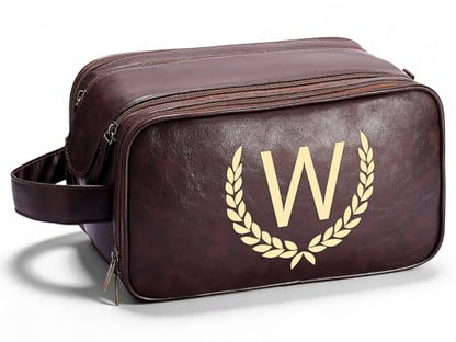 OXYEFEI Personalized Gifts for Men, Personalized Large Toiletry Bag for Men,Custom PU Leather Waterproof Mens Toiletry Travel with Initial Essential Dopp Kit Shaving Bag (W, Tea Brown) - color: Tea Brown, style: W
