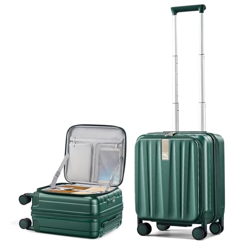 Hanke Top Opening Carry-On - Expandable 16 Inch Airline Approved Spinner - color: Blackish Green, size: 16 Inch Expandable