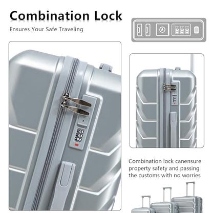 Campfun 3 Piece Luggage Sets, ABS Hardshell Suitcase Set with Double Spinner Wheels, Durable Lightweight Carry On Luggage for Travel & Business, 20/24/28 inch, Silver - color: Silver