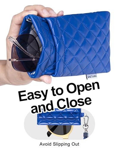 RayLove Double Glasses Case with Carrying Strap and Cleaning Cloth - color: Blue