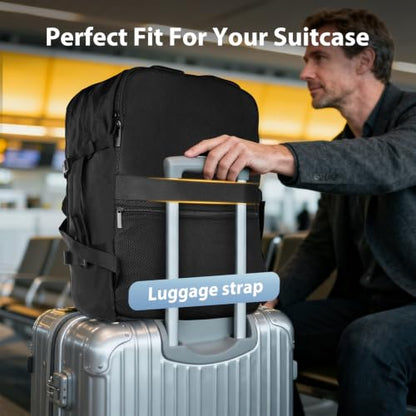 Fmeida Travel Backpack for Men Airplane Flight Approved Personal Item Bag - color: Black, size: Large
