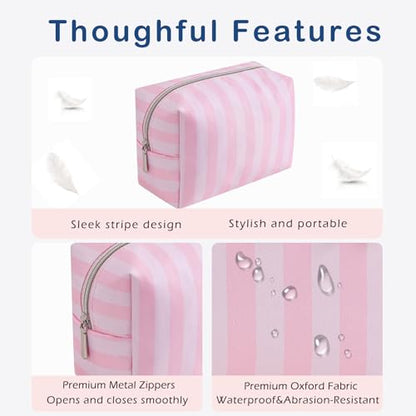 Cute Pink & White Stripe Makeup Bag for Women Girls(01Simple) - color: 01Simple
