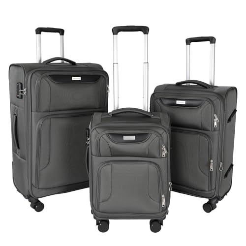 WireHot 3-Piece Softside Expandable Luggage Set, Gray, 20in/24in/28in - color: Grey