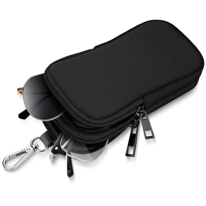 FINTIE Double Sunglasses Case, Soft Neoprene Eyeglasses Pouch with Clip - color: Black