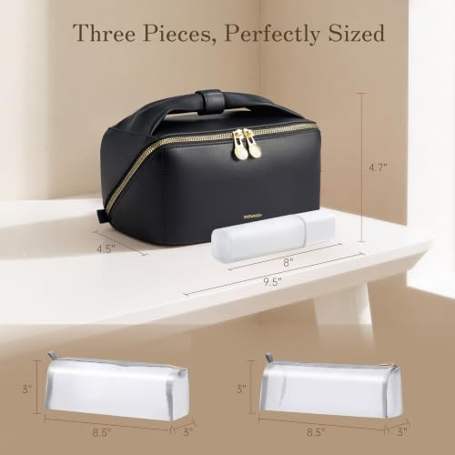SHOWKOO Cosmetic Bag for Women, WideOpen Travel Makeup Bag with Compartment - color: Black