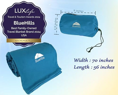 BlueHills Ultra Compact Travel Blanket Pillow 2 Pack Airplane Peacock Teal - color: C-204-2pk-teal