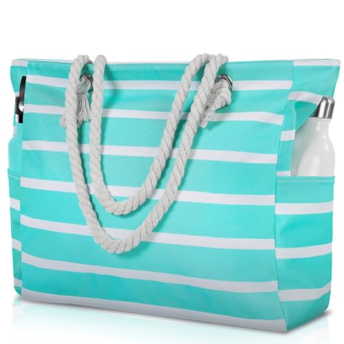 Clothirily Beach Bag for Women, Large Beach Tote Bag Waterproof with Zipper - color: B-green