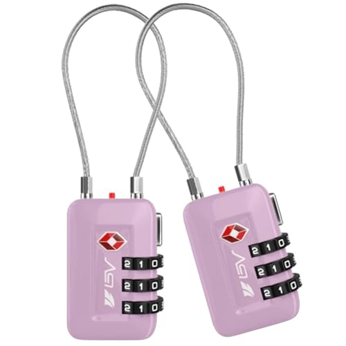 BV Luggage Locks TSA Accepted, Travel Sentry Approved 3-Digit Combination Suitcase Locks with Open Alert & Flexible Cable for Travel, Backpacks, Lockers, Cases, Purple, 2 Pack - color: Purple 2-Pack