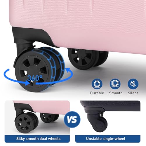 KYME Luggage Sets 2 Piece Hardshell Suitcase with TSA Lock,Pink, 20"/24" - color: Pink, size: 2Pcs Set(20"/24")