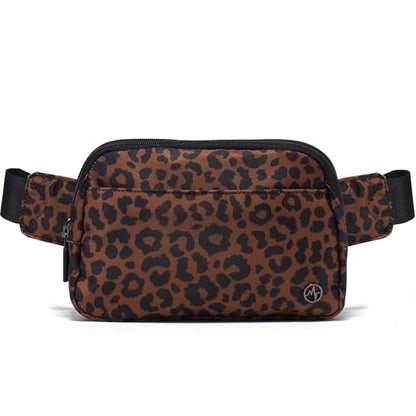 Pander Nylon Fanny Pack Belt Bag for Women with 5 Zipper Pockets - color: Midnight Leopard