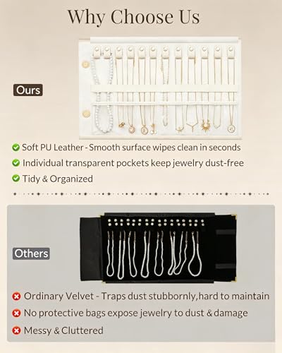 Lolalet Travel Necklace Organizer, Foldable Jewelry Case, Beige, 12 Slots - color: Beige, size: Medium, 12 Slots