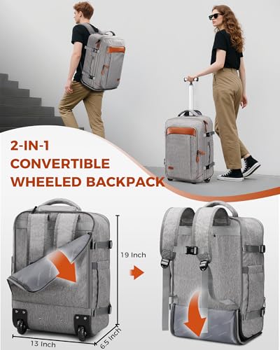 Vancropak Travel Rolling Backpack with Wheels, Airline Approved Roller Bag - color: Grey