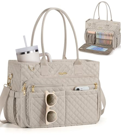 Bagstellar Teacher Tote Bag for Women, 15.6" Laptop Work Tote Computer Bag - color: Taupe