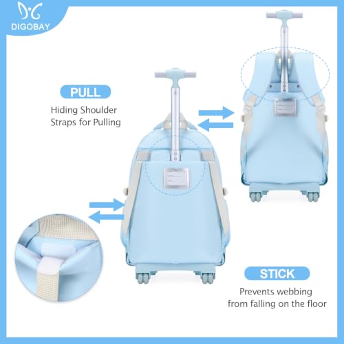 DIGOBAY Rolling Backpack for Girls with Lunch Bag & Pencil Case - color: Blue