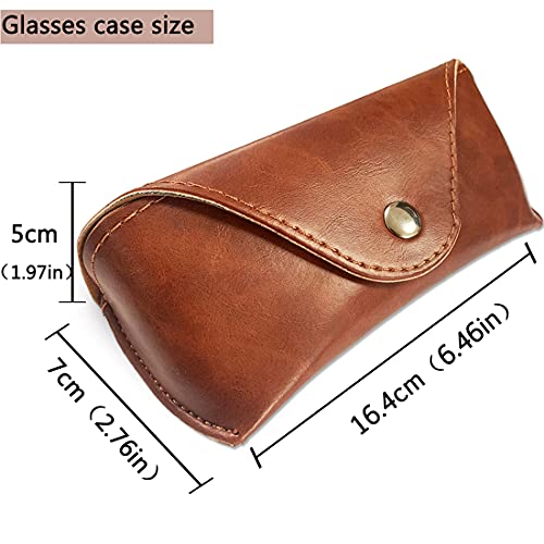 LogHog Portable Leather Glasses Case,Flexible Sunglasses Pouch Slim Case for Women Men Horizontal Eyeglass Case - color: Button - Brown
