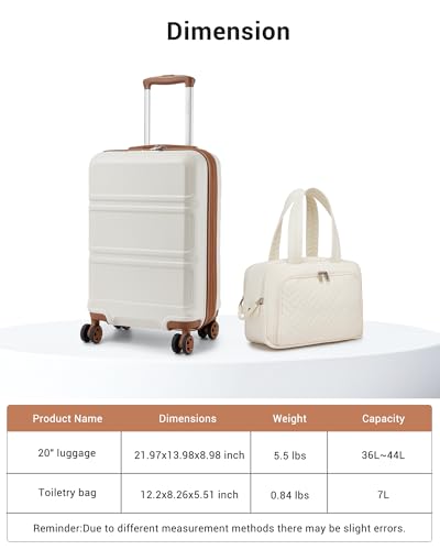 Kono Carry On Luggage Airline Approved with Spinner Wheels TSA Lock - color: Cream White, size: 20-inch/Tb