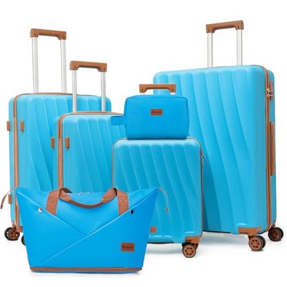 Eeeza Luggage Sets 6 Piece Suitcases (SkyBlue, 16"/20"/24"/28/DB/TB) - color: Sky Blue, size: 6 Piece Sets (16/20/24/28/DB/TB)