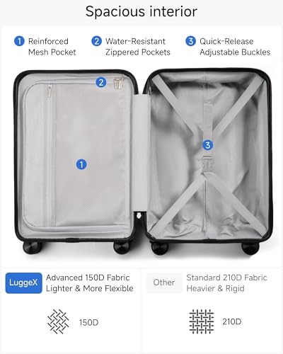 LUGGEX Airline Approved Carry On Suitcase, Black, 20" - color: Black, size: Carry-On 20-Inch