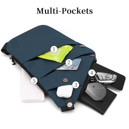 Anti Theft Crossbody Bag, One Shoulder Chest Sling Bag Multi Pockets Slim Anti Theft Travel Purse for Women & Men - color: Blue Right