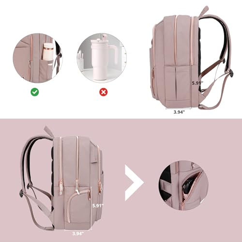 Swissdigital Design 여성용 노트북 백팩, USB 충전 포트가 있는 여행용 백팩, 15.6인치 컴퓨터에 적합, 핑크, 모던. - color: 핑크