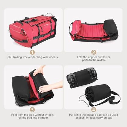 Rolling Duffle Bag with Wheels,86L 30”Carry on Luggage with Wheels,Folding Travel Bag,Duffle Backpack with Separate Shoe Compartment (Red) - color: red, size: 86L duffle bag