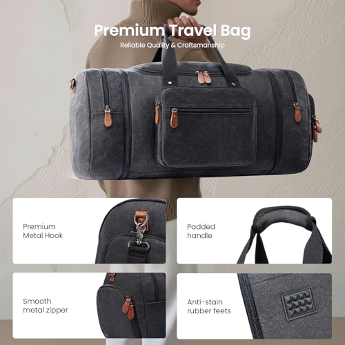 Sucipi Canvas Duffel Bag for Men, Expandable Weekend Overnight travel bags - color: Black