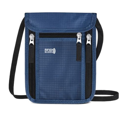 Travel Neck Wallet Women Men RFID Blocking Hidden Passport Holder - color: blue