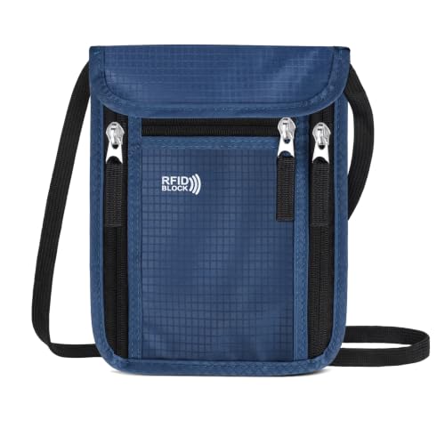 Travel Neck Wallet Women Men RFID Blocking Hidden Passport Holder - color: blue