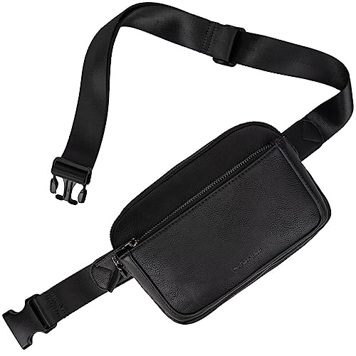 Fanny Packs for Women, Large Vegan Leather Waterproof Belt Bag, Black - color: Black