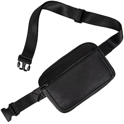 Fanny Packs for Women, Large Vegan Leather Waterproof Belt Bag, Black - color: Black
