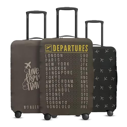 Reversible Travel Luggage Covers - 3 in 1 Design Carry on Cover - color: Charcoal Brown Departure Board, size: Large (65-71 x 43-48 x 26-30cm)