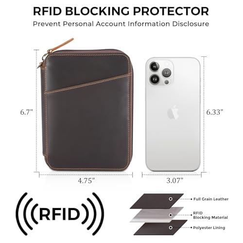 Polare Full Grain Leather Family 4 Passport Holder Wallet RFID Organizer - color: A-Dark Brown