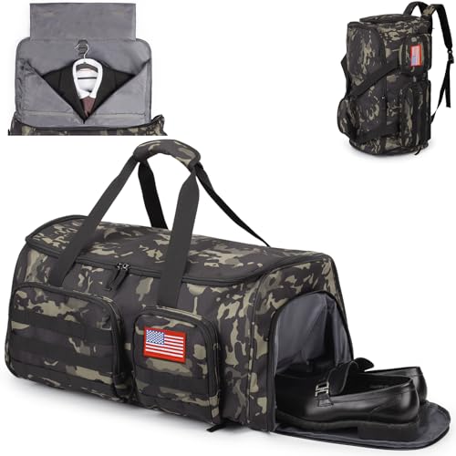 Duffle Bag for Men,55L Convertible Tactical Garment Bag for Business Trips - color: Camo Black