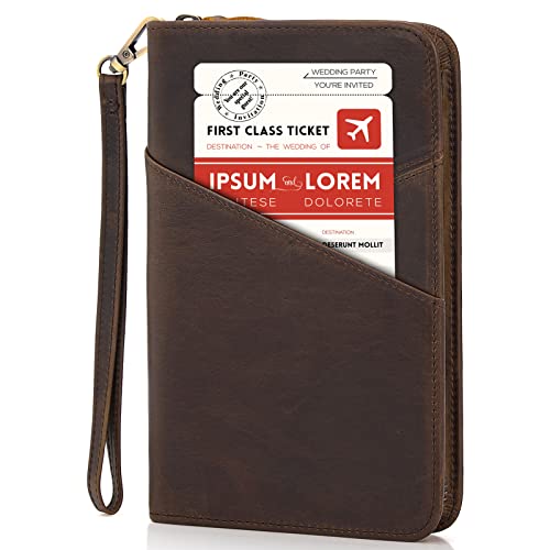 Polare Leather Passport Holder Travel Document Organizer Ticket Holder Case - color: Dark Brown