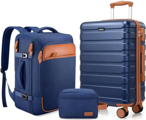 Carry on Luggage, Suitcase Set 3Piece with Backpack YKK zippers - color: Navy Blue